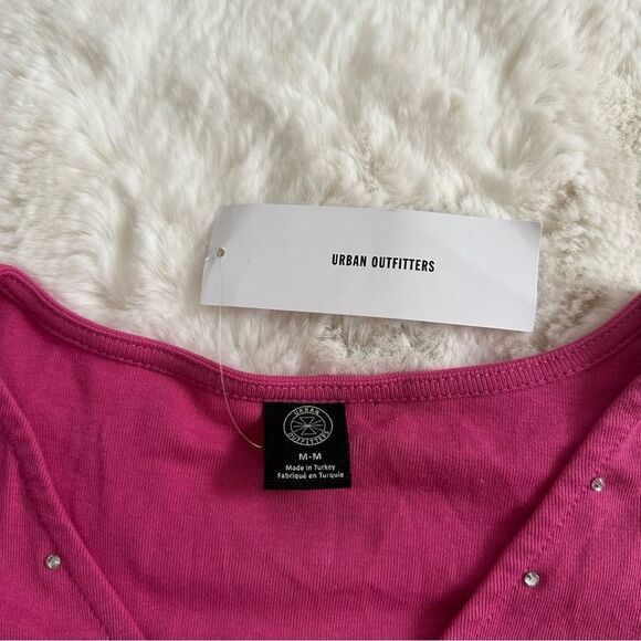 NWT Urban Outfitters UO size M pink y2k ed hardy style cropped long sleeve - Picture 2 of 11